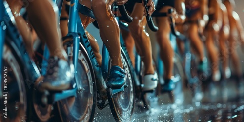 Cyclists Racing in Wet Conditions.