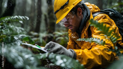 Environmental engineer taking samples in a forest