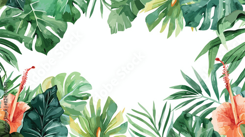 Watercolor tropical banner background with leaves jun