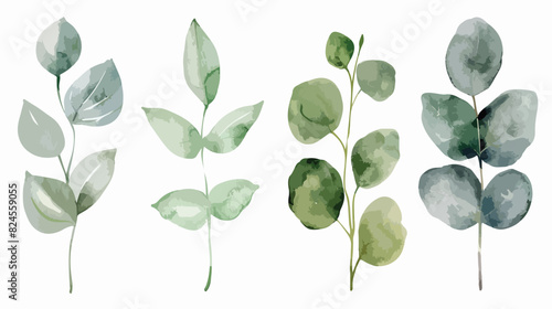 Watercolor tropical leaves Four . Botanical painting