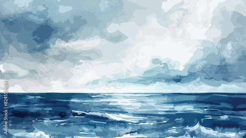 Watercolor wash turcuoise grey indigo sea sky hand pa