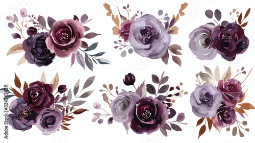 Watercolour Floral Bouquets Siena Violet Roses Fall