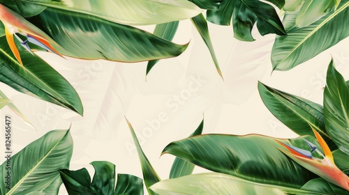 Resource for designing a creamy bird of paradise leaf background