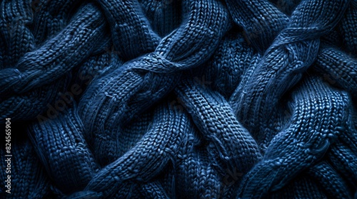 A knitted fabric texture design is set against a midnight blue background