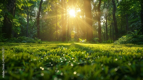 Environmental conservation concept, A lush green forest with sunlight filtering through the trees, highlighting the importance of preserving natural habitats for biodiversity. Realistic Photo,