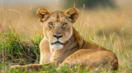 Lively lioness enjoying the grass in Maasai Mara National Reserve