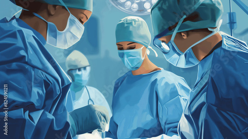 doctors in blue scrub suits are performing surgery in an operating room