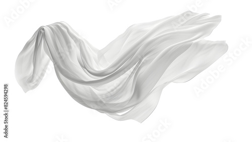 Floating elegant white fabric, transparent background, png