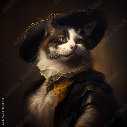 araffe cat wearing a black hat and a gold collar
