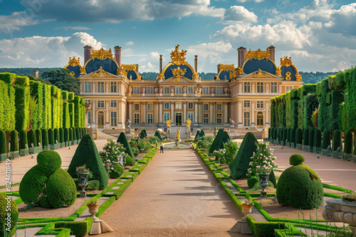 Stunning view of Versailles Palace with the beautiful gardens in the foreground