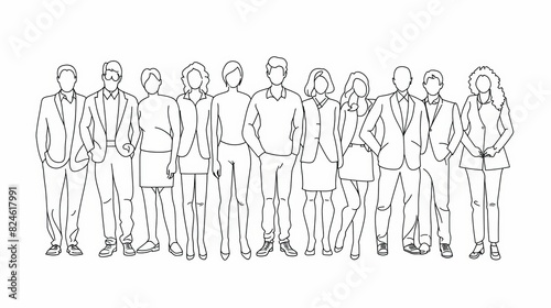 continuous drawing of a business team standing together. continuous line drawing of a diverse crowd of standing people. Group of people continuous one line vector drawing. Family, friends hand drawn