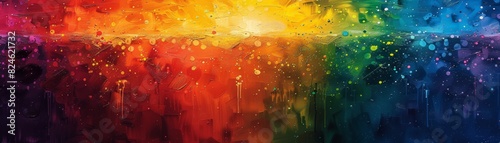 The pride celebration backdrop features bold strokes, vivid hues, and a joyful atmosphere