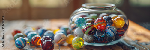 Accumulation in Focus: Colorful Marbles Filling a Glass Jar Suggest the Beauty of Consistent Efforts