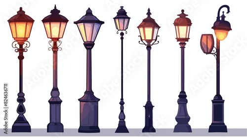 Cartoon lamp post. Outdoor pole street light old vint