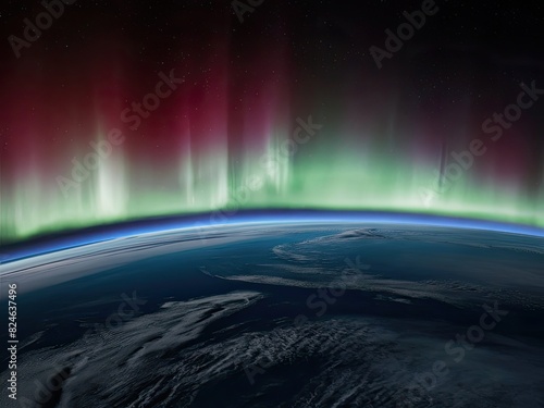 Curving earth horizon with aurora with Generative AI.