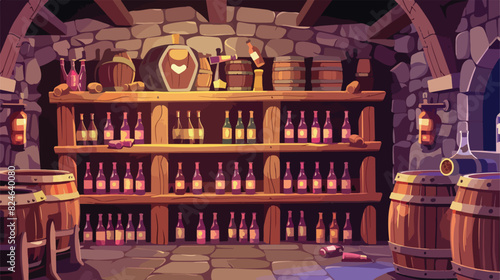 Cartoon wine cellar. Winery basement interior element