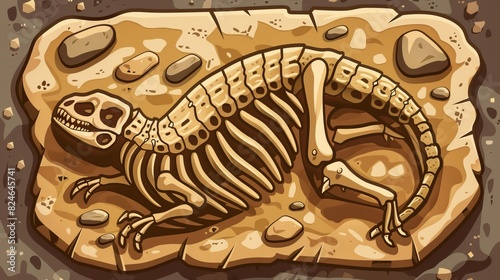 Cartoon dinosaur skeleton icon. Cartoon fossil icon.