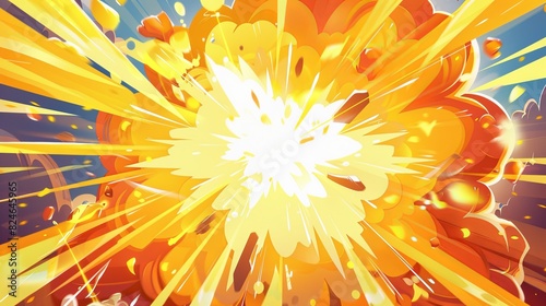 In the anime manga graphics, a boom of explosions is depicted in yellow sunbursts