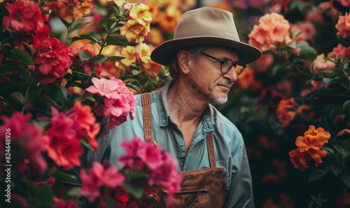 Gardener Admiring Blooming Flowers with Pride 