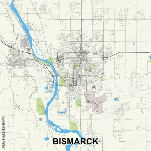Bismarck, North Dakota, United States map poster art