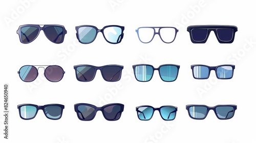 Black glasses optic frames silhouette. Sun lens ocular with plastic rims. Modern illustration stylish isolated objects on white background