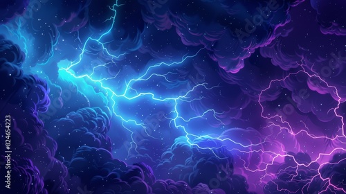 Lightning thunder cartoon. Lightning from sky or power light hitting or impacting ground with lightning strike.