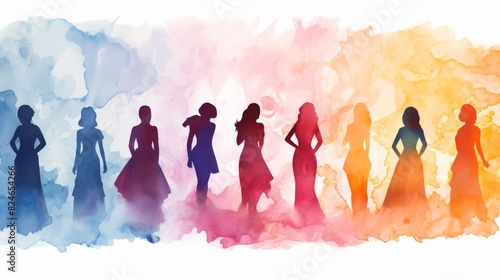 diverse women silhouettes watercolor painting for International Womens Day, March 8th 2024 banner