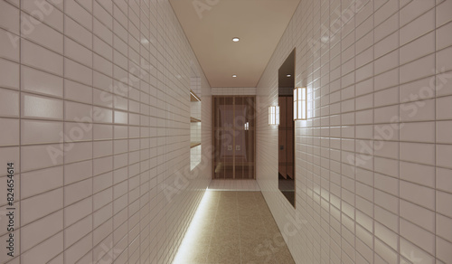Korea modern hanok entrance white tile wood indirect lighting simple interior