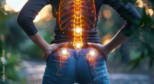 Patients with back pain have a glowing spine highlighted in red. 
