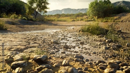 Riverbed devoid of water due to drought