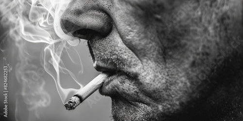 Close up of a person smoking a cigarette. Ideal for anti-smoking campaigns