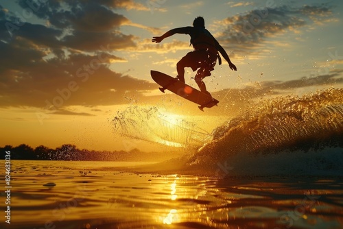 A man riding a surfboard on top of a wave. Ideal for sports and leisure concepts