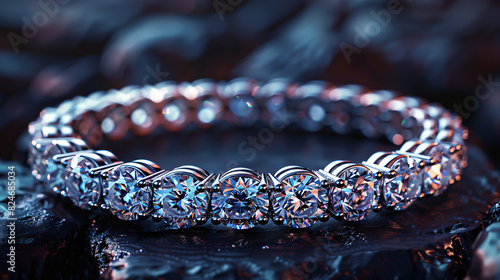 Beautiful diamond bracelet resting on a dark sur