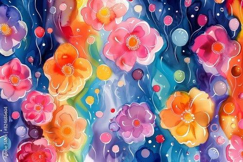 Florals, gouache painting, bright watercolor illustration