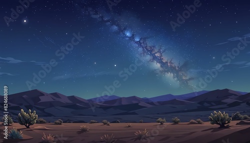 Milky Way Over High Desert Vector Art Background