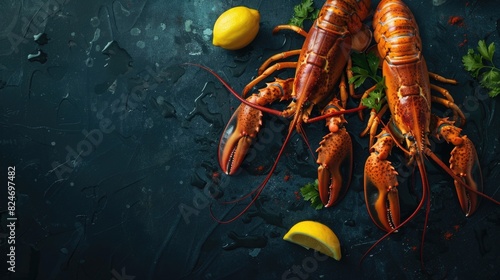 A bunch of lobsters sitting on top of a table. Perfect for seafood restaurant promotions