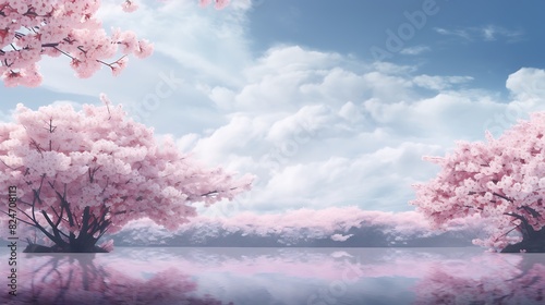 A frame that creates a translucent margin for the cherry blossom landscapeThis is an A3 size image suitable for use as a design editing background