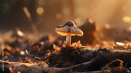 Abstract blurred nature background wooden mushroom on burned tree