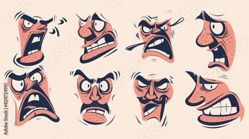 A set of retro cartoon faces, 1930s style facial expressions, and doodle emoticons