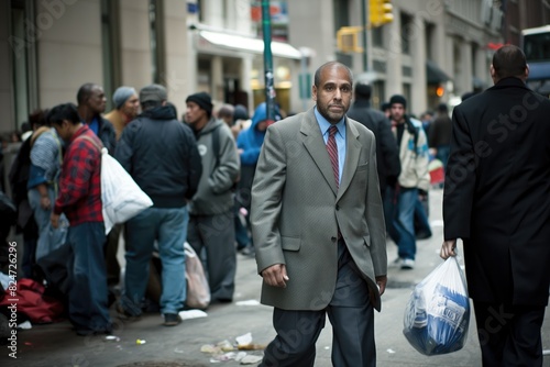 a man walking down a street in new york city, january 2009