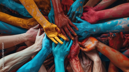 Human arms around colorful and next.