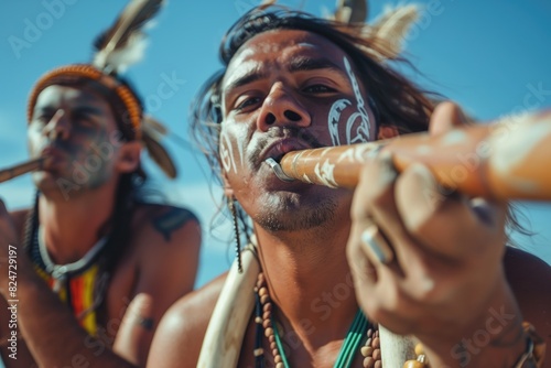 two men playing the flute in the rainforest - native american stock videos royalty-free footage