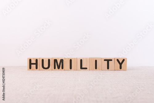 humility is made from building blocks on a white background