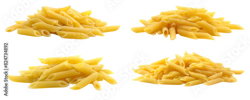 set of Penne rigate pasta pile, cutout png images