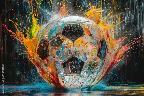 soccer ball with paint and explosion effect 