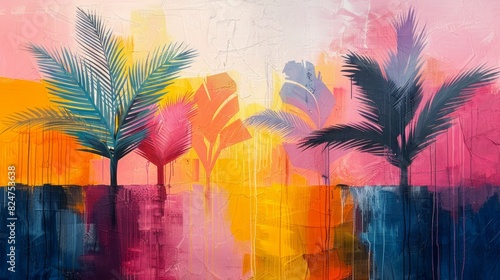 watercolor colorful abstract palm