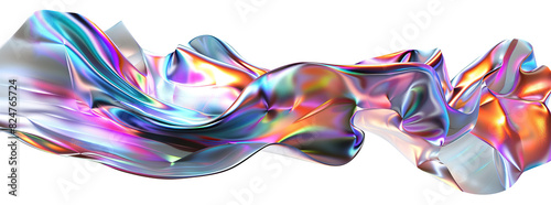 Abstract liquid metallic shape with holographic effect, on transparent background. Vibrant, iridescent colors. Divider, separating graphic design element. Footer or header.