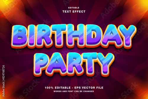 Birthday Party 3d text style effect template editable