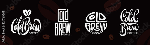 Cold brew coffee labels badges emblems set. Best for cafe, bar, chalkboard, print design, menu advertising. Vector vintage illustration.