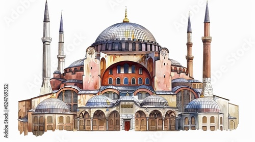 This is a PNG Ottoman painting of the dome of a mosque architecture building.